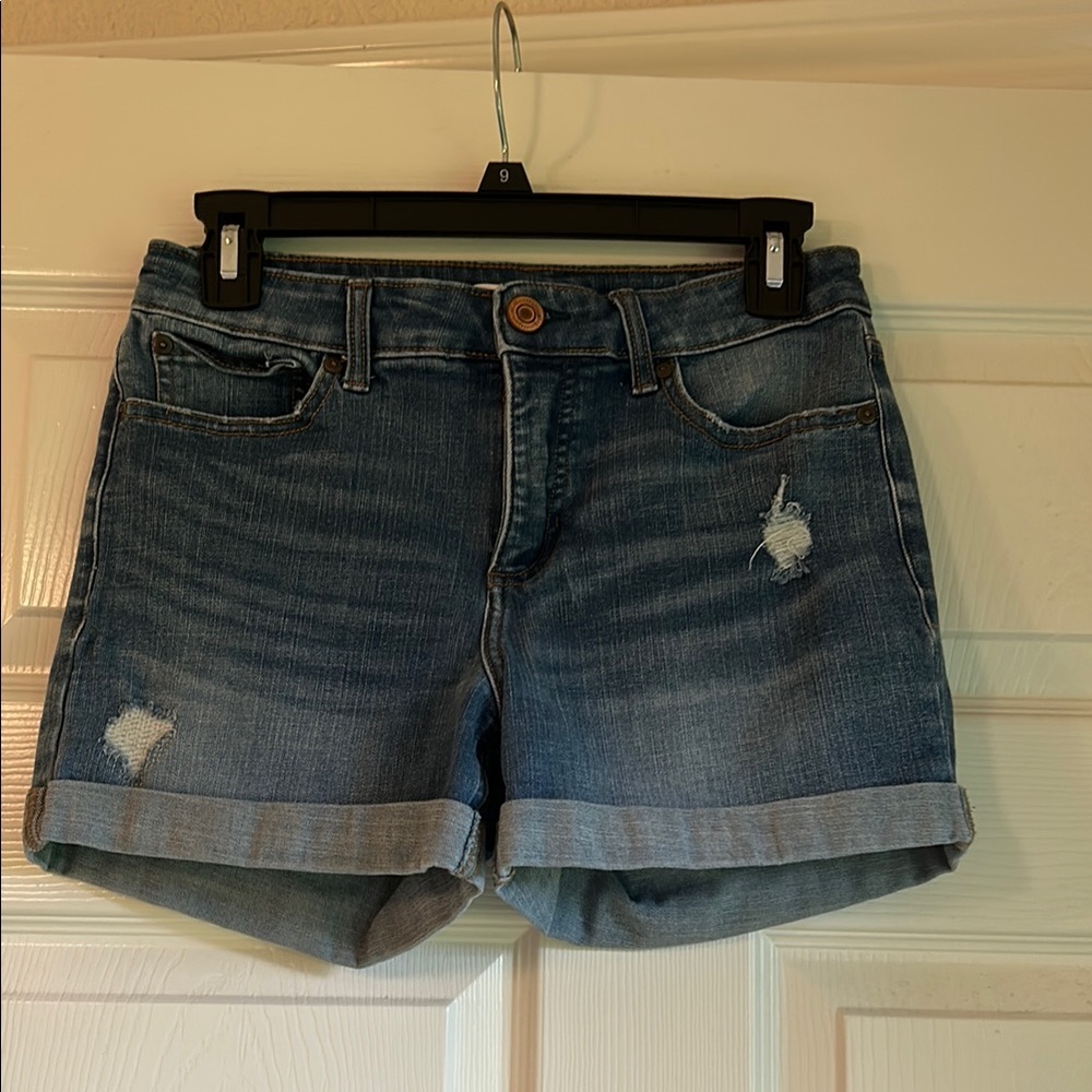 LC Lauren Conrad Blue Jean Shorts with Distressed Cuffed Hem